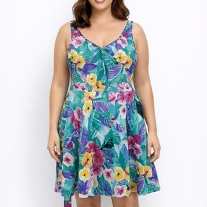 Coco of California Floral Tropical Multicolor Beach Mini Dress Size 10 Vintage